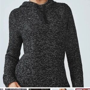 Fabletics Womens pullover hoodie XS extra small heathered black white logo